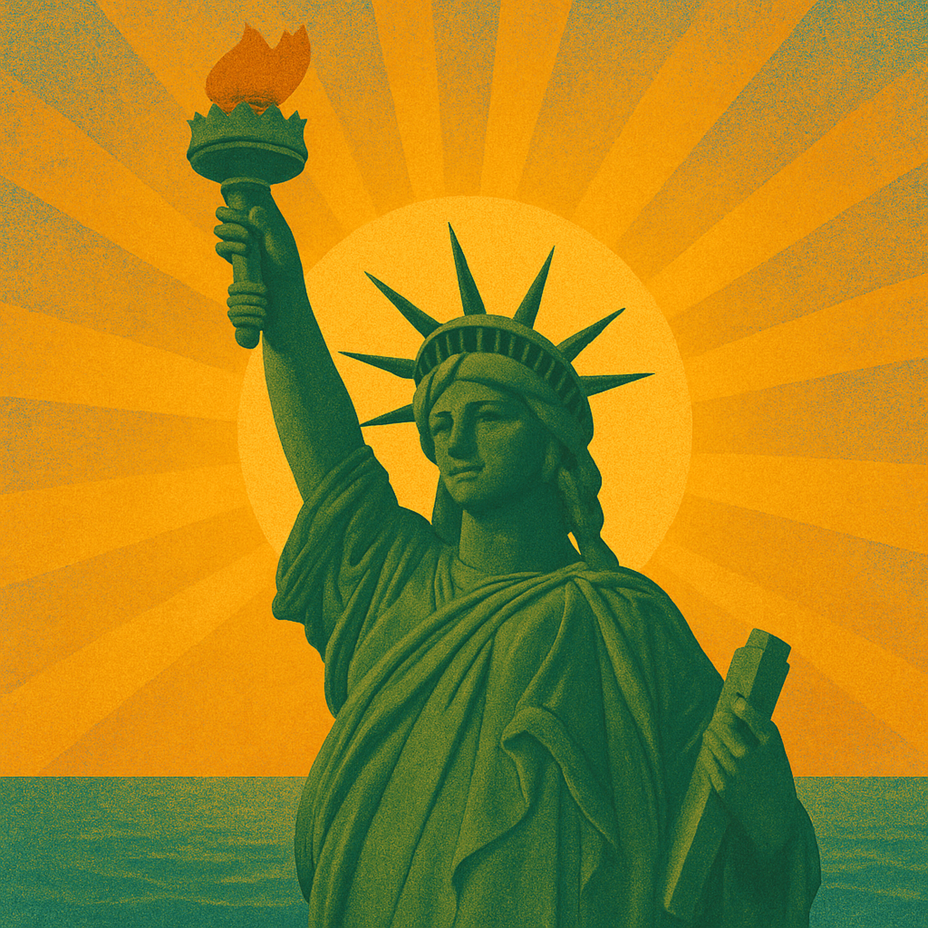 Close view of the Statue of Liberty.