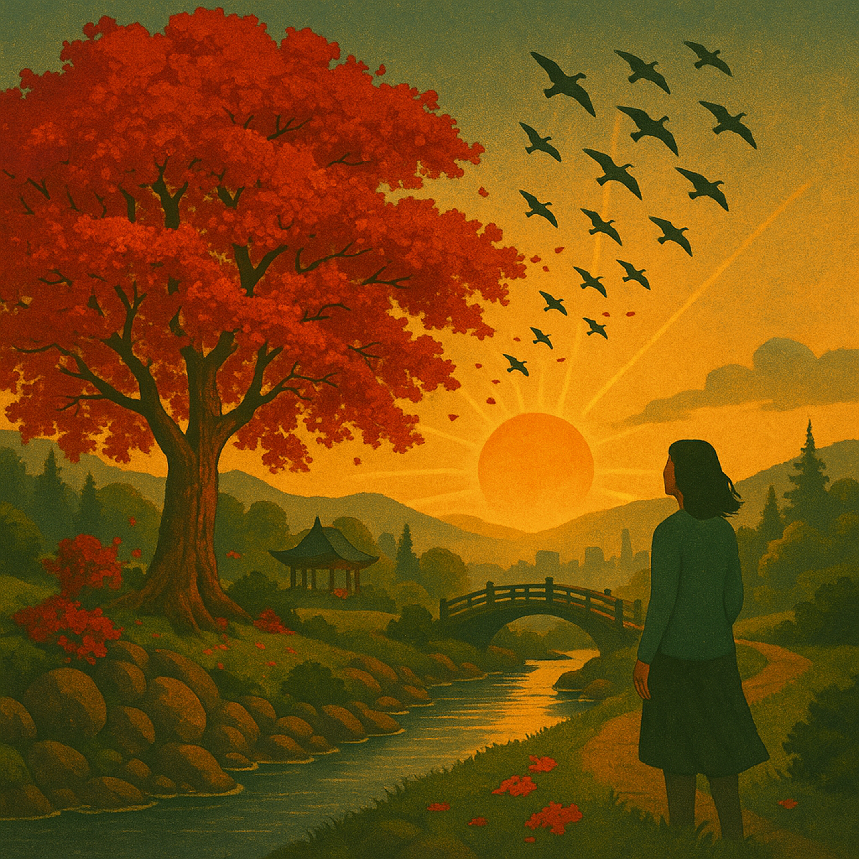 Scene of rising light symbolizing energy and collective progress.