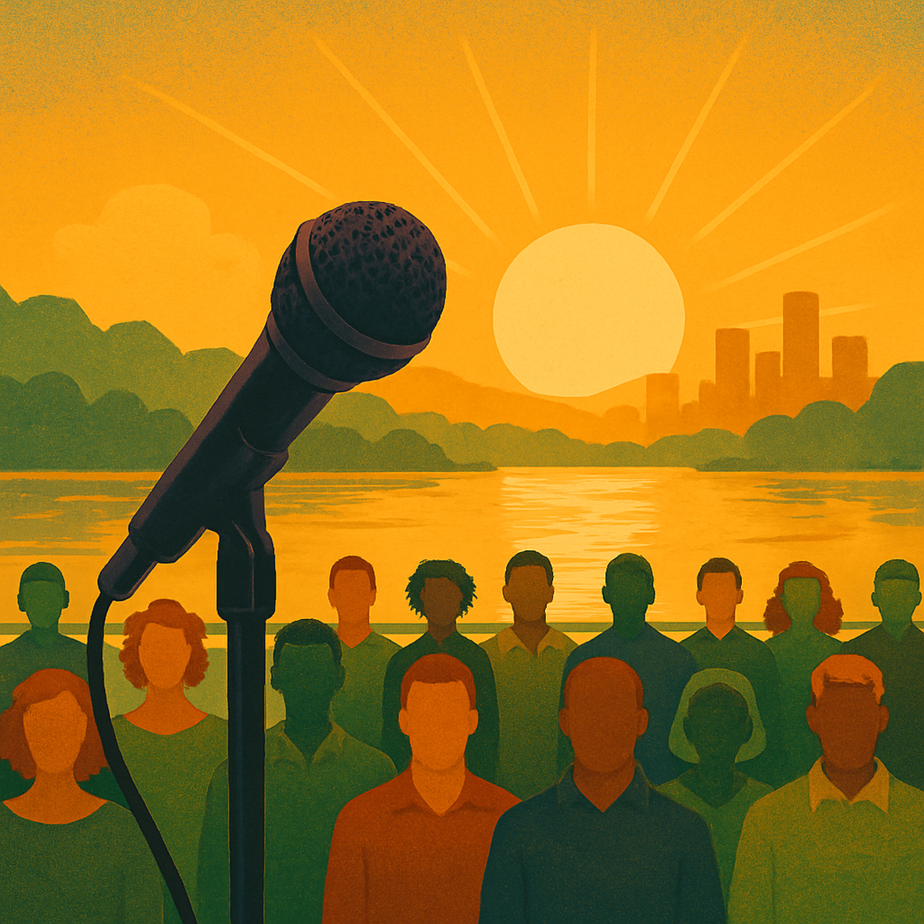 Microphone symbolizing community voice.