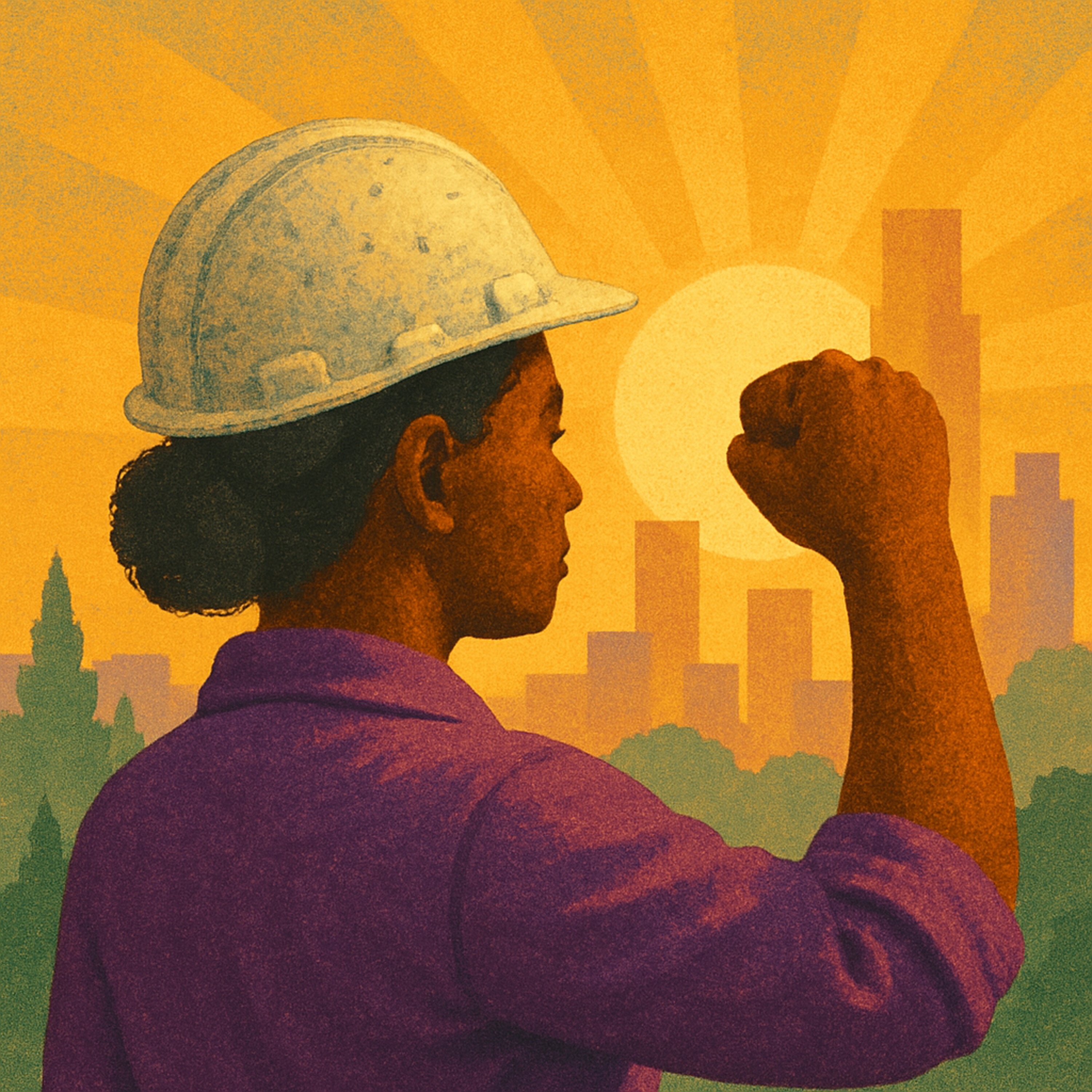 Woman raising a fist in solidarity.