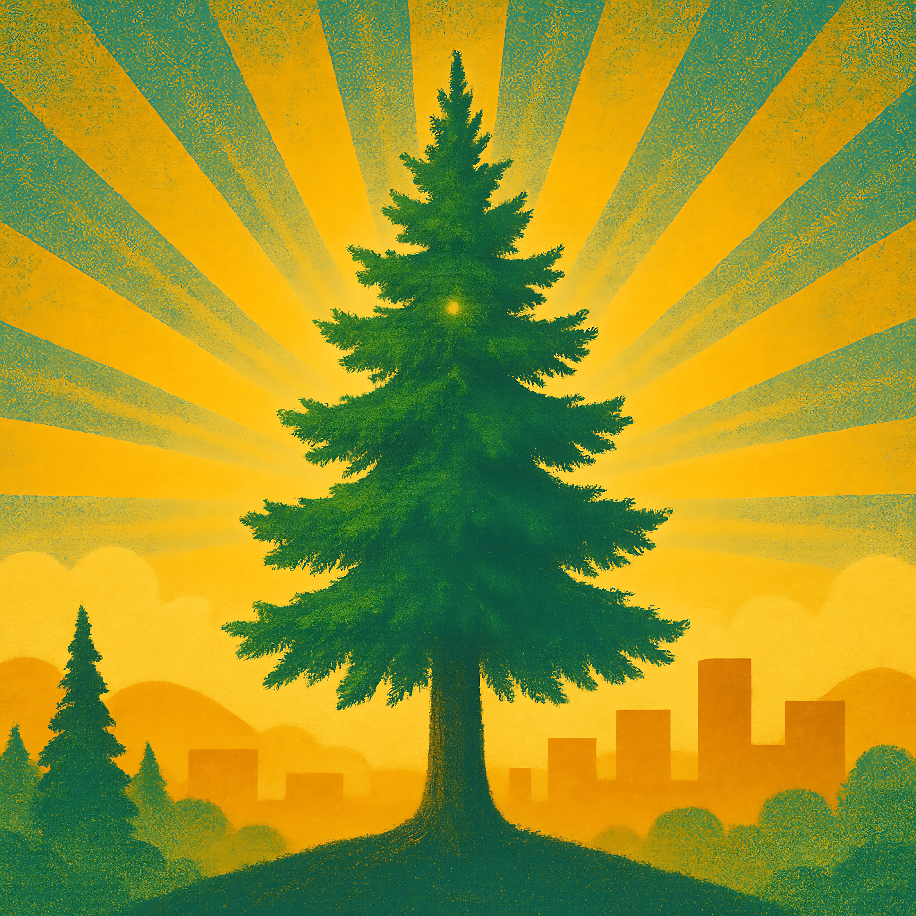 Graphic tree motif suggesting growth.